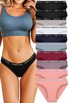 FINETOO Pack of 10 Cotton Briefs Women's Breathable Knickers Logo Sports Underwear Soft Sexy Underpants Panties Sports Belt Bikini Multipack S-XL, Bikini pack of 10