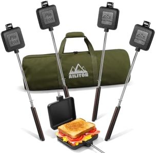 AILITOR Hobo Pie Maker for Camping 4-Pack, Mountain Pie Maker Cast Iron with Storage Bag
