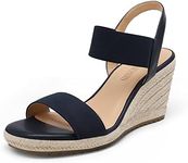 DREAM PAIRS Womens Open Toe Espadrilles Dressy Platform Sandals Slip on Elastic Ankle Strap Wedges Sandals SDPW222W Navy Size 5