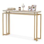 CASART Console Table, 120cm Long Faux Marble Top Hallway Table with Metal Frame, Gold Foyer Table Narrow Side Table for Living Room Entryway Corridor