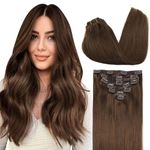 GOO GOO Clip in Hair Extension Real Human Hair, 14inch 120g 7pcs Hair Extensions Clip in, Remy Human Hair Extensions Clip in, Natural Human Hair, 4A Chocolate Brown