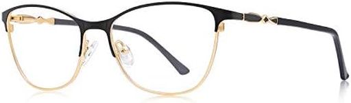 OLIEYE Cat Eye Reading Glasses For Women Retro Design Reader Computer Glasses with Spring Hinges (Gold&Black, 0)