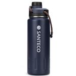 SANTECO Insulated Water Bottles 24 oz, Stainless Steel Bottle with Lanyard & Wide Mouth Spout Lid, Leak Proof, Double Wall Vacuum Water Bottle, Keep Drinks Hot & Cold for Hiking Camping