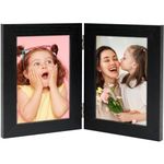 5x7 Picture Frame Double Hinged Two Opening 5 by 7 Photo Frame, Black Folding Frame for Desk Standing for Tabletop Display Vertically