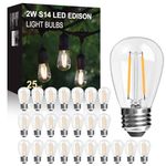 LangPlus+ 25 Pack 2W S14 LED Plastic Light Bulbs, E27 Base 2700K Warm White Shatterproof LED Edison Light Bulbs for Outdoor String Lights, Non- Dimmable 2W Equivalent to 20W Incandescent Bulb