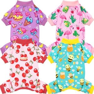 XPUDAC 4 Pieces Dog Pajamas for Small Dogs Boy Girl Soft Stretchy Pjs Onesies Puppy Clothes for Dog Cat Pet Outfits, S