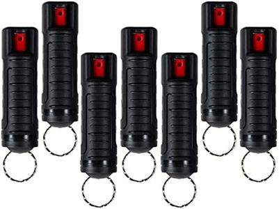 Police Magnum Keychain Pepper Spray Bulk Self Defense Set- Maximum Strength- Belt Clip Safety Key Chains for Women & Men- Made in The USA- 7 Pack Black INJ