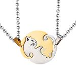 Uloveido Titanium Stainless Steel Halloween Necklace, Couple Puzzle Matching Cat Necklace for Women and Men, His and Her Gold and White Cat Pendant Necklace SN156 (Gold)