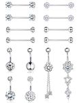 Drperfect Nipple Rings Dangle Belly Button Rings for Women 14G 316L Surgical Steel Curved Navel Barbell CZ Tongue Rings Nipple Piercing Jewelry2