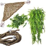 PINVNBY Bearded Dragon Hammock Artificial Hanging Vines Plants Reptile Leaves Lizard Tank Habitat Decor Accessories With suction cups for Chameleon Gecko Snakes 4 PCS