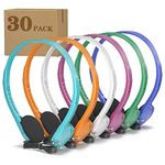 Keewonda Classroom Headphones Bulk 30 Pack, Wired Disposable Kids Headphones for School Teen Computers Laptops Chromebook Mixed Color(No Microphone)