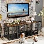 Heavy Duty Dog Crate Furniture: 60inch Pet Side Table Kennels House with Three Doors and Removable Tray - Inside Puppy Wooden Training Cages with Wire Bottom for Small Medium Dogs Rustic Brown