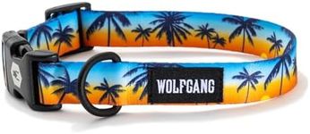 Wolfgang Adjustable Dog Training Collars for Medium Dogs, Durable Easy to Clean Nylon Dog Collar with Quick Clip Buckles, for Training & Daily Use Made in USA, SunsetPalms Print (1 Inch x 12-18 Inch)