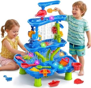 Beeoecm Wasserspieltisch Kinder, 4-stufiger Sand- und Wasserspieltisch mit Sandkasten-Zubehör, Großer Wassertisch für Garten, Strand und Sommer, Wasserspielzeug für Kinder ab 3 Jahren