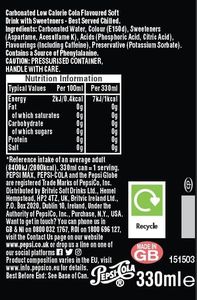 Pepsi Max No Sugar Soft Drink, 24 x 330ml Cans