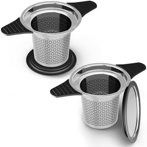 Reinmoson 2 Pack Large Tea Strainers & Filters for Loose Tea Single Cup, 304 Stainless Steel and Food Grade Silicone Extra Fine Mesh Tea Infusers for Loose Tea