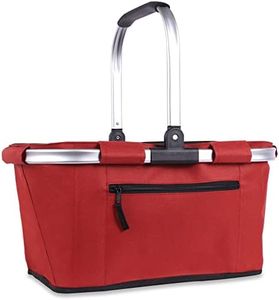 Picnic Basket, SIYUAN Shopping Basket with Handle 22L Collapsible Grocery Basket Portable Folding Bag for Marketing Picnic, Ruby Red