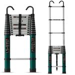 Plantex 4.6m (15 ft.) Aluminium Telescopic Ladder/12-Steps Portable Ladder with Removable Hooks/Foldable Multipurpose Collapsible Ladder for Home & Outdoor Use/2 Years of Warranty - (Green)