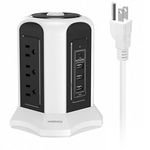 NVEESHOX Power Strip Tower Surge Protector with 9 Outlets 1 USB C & 3 USB A Ports, 10ft Extension Cord Charging Tower with Multiple Outlets, Overload Surge Protection Fire Proof for Home Office