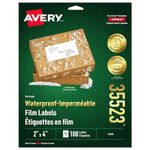 Avery Waterproof Labels, 2” x 4” White Film Labels, Tear, Chemical & UV Resistant, 100 Labels, for Laser Printers, Rectangle, Permanent Adhesive, (35523)