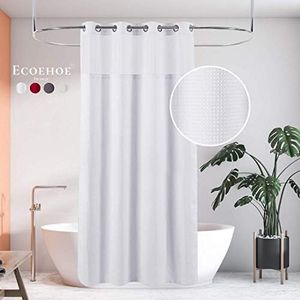 HappyBath Extra Long 71x79 Hookless White Waffle Fabric Shower Curtain for Bathroom with Removable Polyester Linerââ‚¬â€œ100% Waterproof
