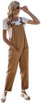 SHENHE Women's Casual Sleeveless Straps Dual Pockets Tie Front Overall Jumpsuit Khaki M