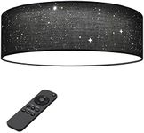 Navaris Flush Mount Ceiling Light - 12.6" Diameter Drum Lamp Shade LED Fixture with Remote Control - Bedroom Nursery - Dark Gray with Star Effect