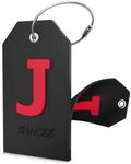 Initial Luggage Tag with Full Privacy Cover and Stainless Steel Loop (Black) (J)