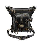 Steampunk Waist Bag Fanny Pack Thigh Holster Purse Gothic Leather Shoulder Crossbody Hiking Chain Messenger Bag, Gear, One Size