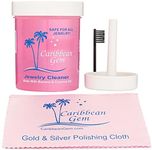 Caribbean Gem Jewelry Cleaner Kit 8oz with Basket, Brush & Polishing Cloth - All Purpose Jewelry Cleaner Solution for Gold, Silver, Diamonds, Rings, Necklaces, Gems, Precious Stones & Metals