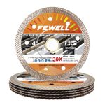 FEWELL 4" disc Super Thin 1.2mm Diamond Saw Blade, X-Teeth Diamond Dry / Wet Cutting Wheel Blade for Porcelain, Tile and Ceramic (6-Pack)