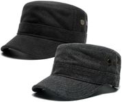 Men's Wool Tweed Military Caps Cadet Army Caps Flat Top Cap, Black,dark Grey, One Size