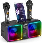 ALPOWL Karaoke Machine for Adults Kids with 2 UHF Wireless Microphones, Portable Bluetooth Speaker with LED Lights for Home Party, Outdoor/Indoor