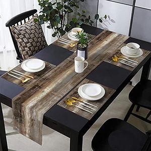 TQFZP Brown and Grey Rustic Table Runner and Place Mats Set of 6 Abstract Farmhouse Art Painting Graffiti Linen Dining Mat Sets Washable Vintage Tabletop for Home Decorations 70 Inches Long