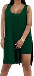 AXOSY Women's Plus Size 2 Piece Outfits Sleeveless Tunic Tops and Bodycon Biker Shorts Sets Tracksuits,Green,XX-Large