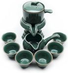 Chinese Gongfu Tea Gift Set Service Automatic Handmade Stone-Mill Design Porcelain Tea Pot 6 Cups Japanese Kung Fu Tea for Adults Men Women Tea Ceremony Party Home Office Decor