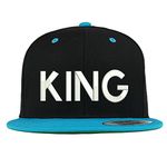 Trendy Apparel Shop King Embroidered Premium 2-Tone Flat Bill Snapback Cap, Black Teal, One Size