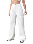 Women's Solid High Rise Relaxed Fit Cargo Denim Jeans (Color White) Size_28