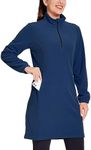 Willit Women's Fleece Dress Sweatshirt Thermal Long Pullover Polar Winter Dress with Pocket Navy M