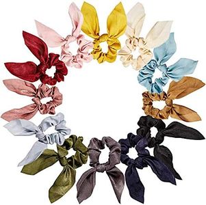 AUTOWT 12 Pcs Elastic Ribbon Hair Scrunchies, Chiffon Hair Ties Ropes Set Bunny Ears Hair Bows Elegant Cute Hair Bands Colorful Traceless Beautiful Hair Accessories for Girls & Women