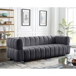 BLACK OAK R3'' Velvet Tuxedo Arm Sofa 3-Person Sofa Three Seater Sofa For Living Room Guest Room Hotels (Grey)