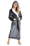 CityComfort Ladies Dressing Gown Soft Plush Bath Robe for Women Housecoat Loungewear Bathrobe (Charcoal Grey, M)