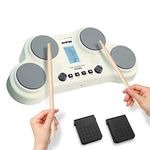 HXW PD405 Tabletop Electronic Drum Set for Beginners with Coach and Game Features, 163 Sounds, 2 Pedals, Built-in Speaker