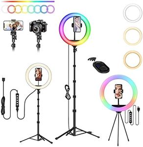 Ring Light with Tripod Mobile Phone, 10 Inch Ring Light 3 Daylight + 47 RGB Modes Selfie LED Ring Light with Tripod Height 160 cm Dimmable Ring Lamp for YouTube, Selfie, Makeup, TIK Tok