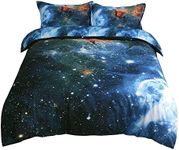 uxcell Full/Queen 3-Piece Galaxies Multicolor Quilt Comforter Duvet Cover Sets - 3D Printed Space Themed - All-Season Reversible Design - Includes 1 Duvet Cover, 2 Pillow Shams