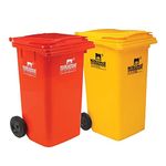 Nilkamal Dustbin | 120 Liter | Big dustbin with lid and extra large size | Dustbin with wheels | Outdoor garbage cans | Red & Yellow |Pack of 2