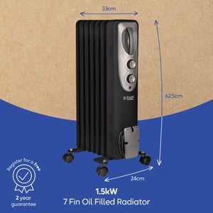 Russell Hobbs Oil Radiator, 1500W – Portable Electric Heater, Black
