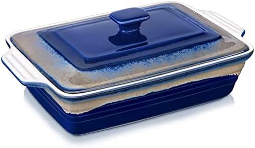 LOVECASA Deep Casserole Dish with Lid, 4.5 Quart Covered Casserole Dish Cookware, 9x13 Nonstick Baking Dish Lasagna Pan, Ceramic Bakeware for Oven, Easy to Clean, Indigo Gray Gradient