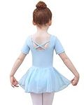 Tancefair Ballet Dress for Girls Ballet Leotard with Skirt Toddler Dance Leotards Short/Long Sleeve and Criss-Cross Back Blue