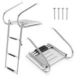 COSTWAY 3/4-Step Telescoping Boat Ladder, Folding Stainless Steel Swim Dock Ladder with Non-slip Steps, Heavy Duty Boat Boarding Ladder (3-step, with Platform & Handrails)